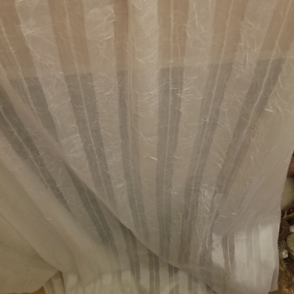 Striped Sheer Shower Curtain White Neutral Textured Modern Spa Bathroom - Picture 4 of 6